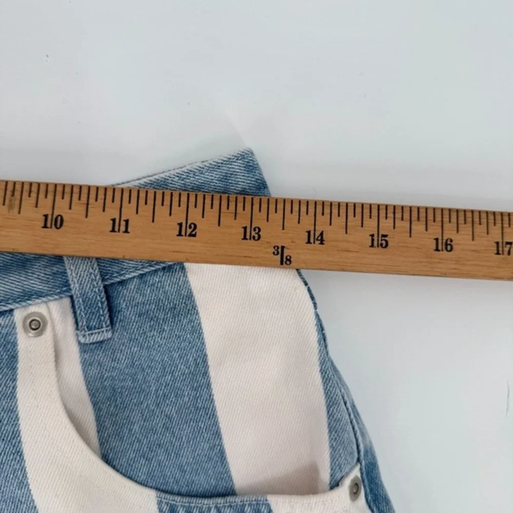 Vintage Womens Blue White Striped Cut Off High Waist Shorts Size 11/12 90's
